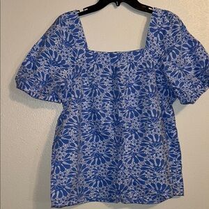 LOFT Blue Puff Sleeve Blouse with Boxy Relaxed Fit